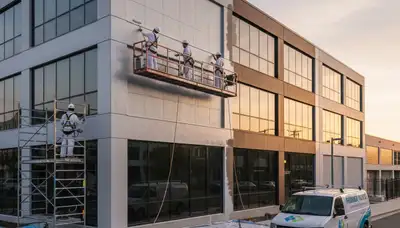 Professional commercial painters in Boulder CO transforming a business exterior with durable paint finish