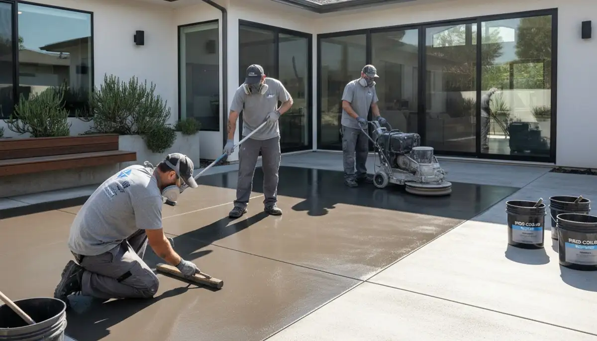 Concrete staining on Boulder, CO patio with durable decorative finish by professional house painters