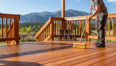 Professional deck staining in Boulder CO enhancing wood color and UV protection with expert application