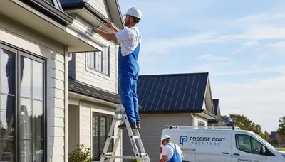 Professional gutter painting on Boulder, CO home exterior by expert house painters