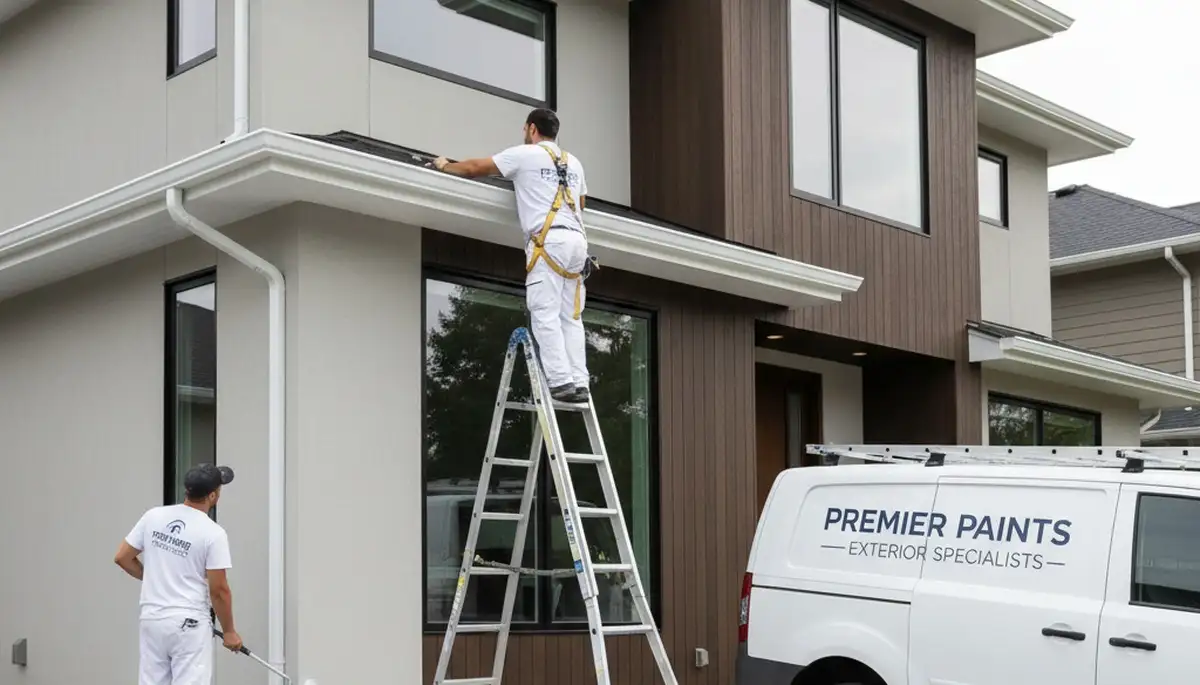 Professional gutter painting on Boulder, CO home exterior by expert house painters