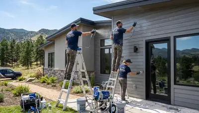 Professional house painters working on exterior home repaint in Boulder, CO