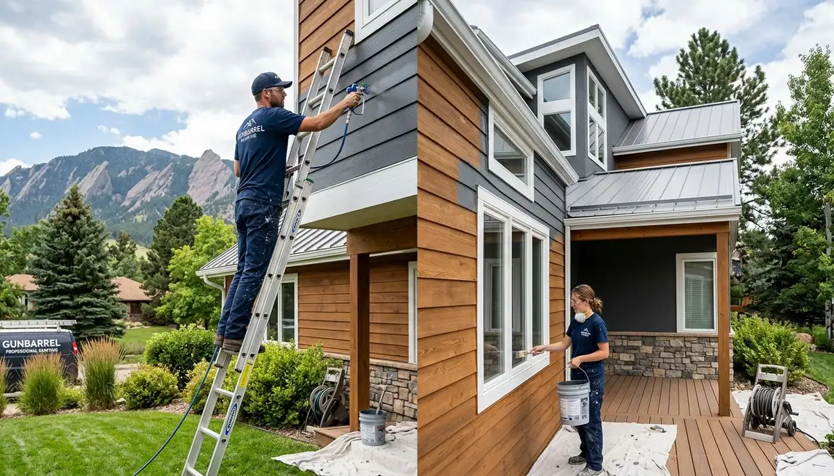 Professional house painters working on exterior home repaint in Boulder, CO