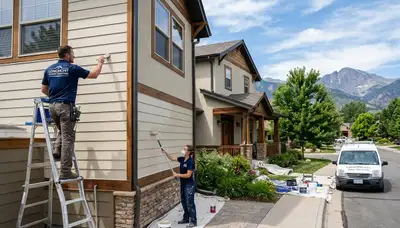 Professional house painters finishing exterior home in Boulder, CO