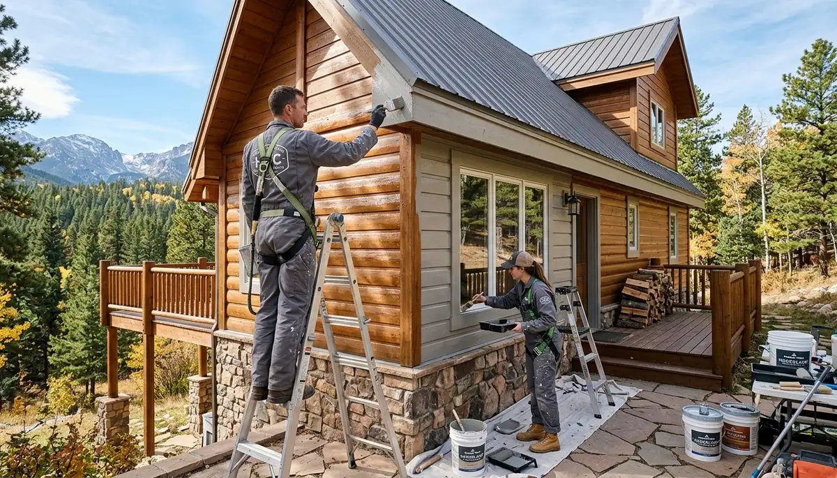 Professional house painter service in Boulder CO prepping exterior home for painting