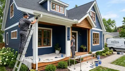 Professional house painters working on residential exterior in Boulder, CO