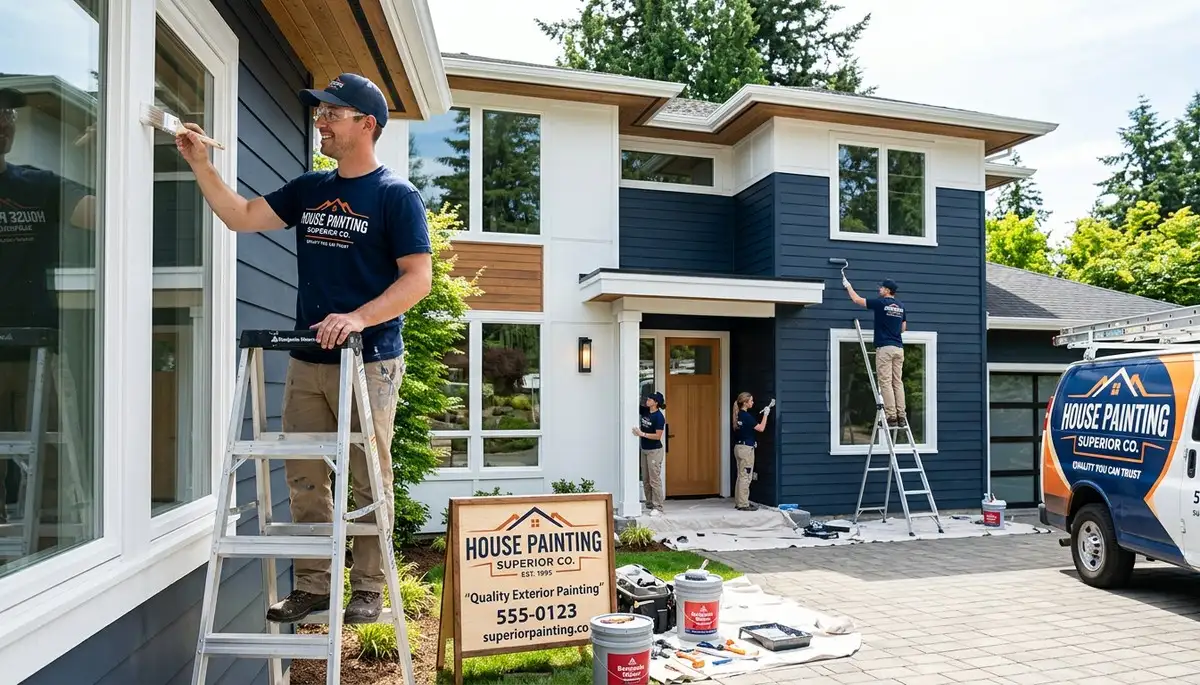 Professional house painters working on home exterior in Boulder, CO