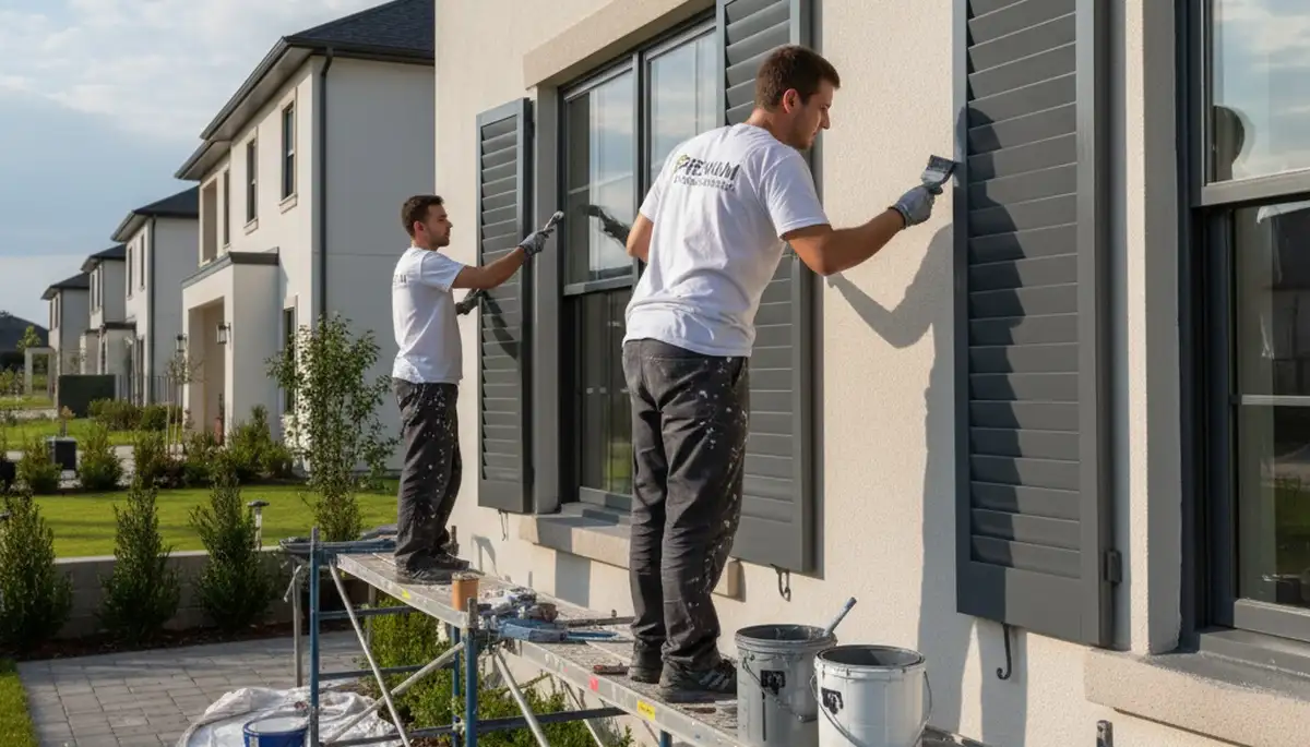 Professional shutter painting and refinishing on a Boulder, CO home exterior by expert painters