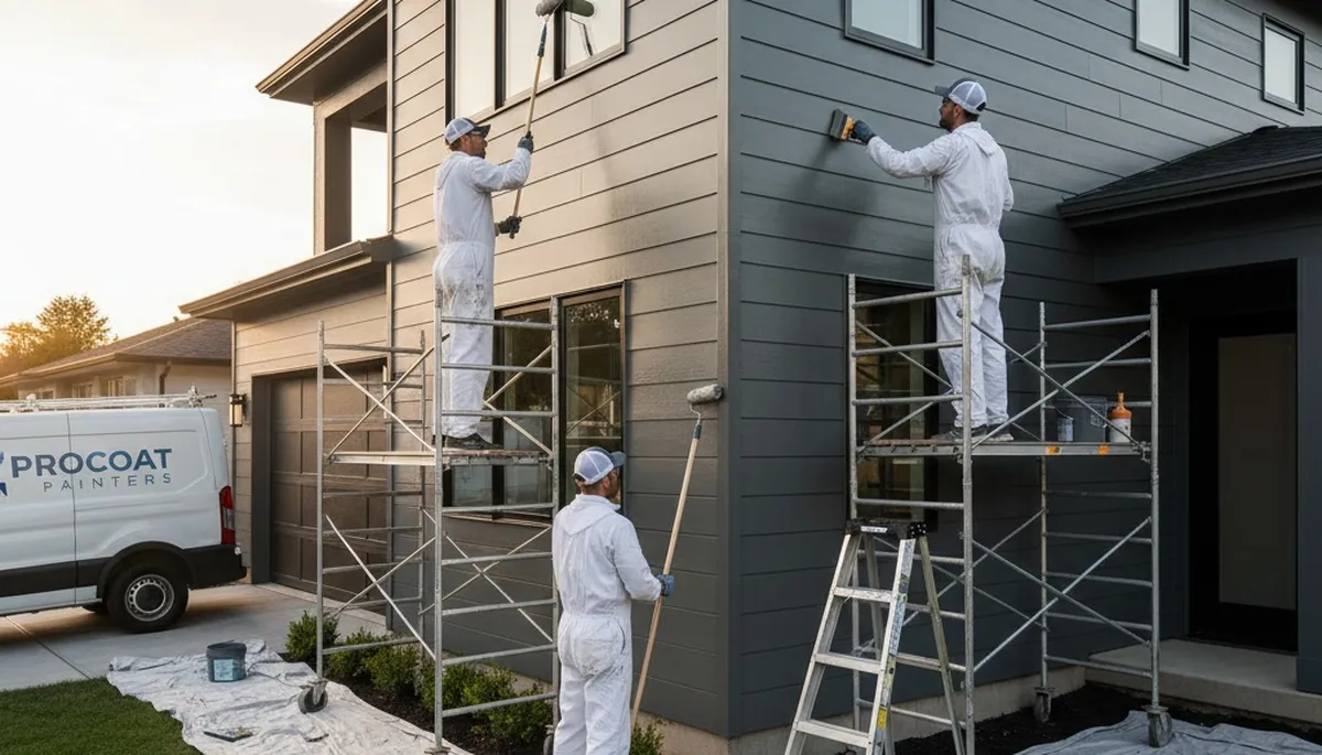 Professional siding painting on Boulder, CO home exterior by expert local house painters