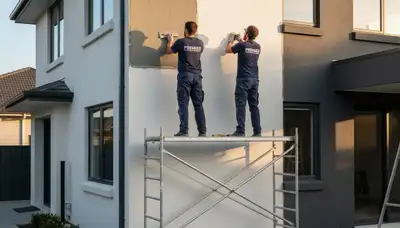 Professional stucco repair on a Boulder CO home exterior by expert house painters