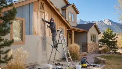 Painter preparing exterior surface for new paint on Boulder, CO home to ensure durable, weather-resistant finish