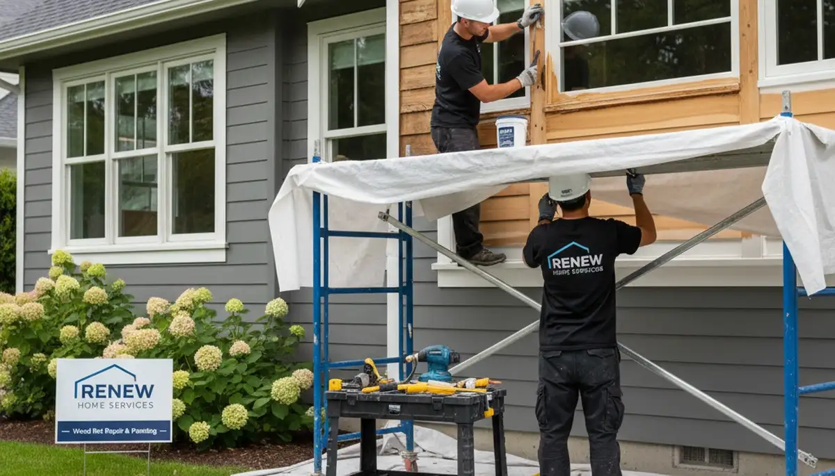 Professional wood rot repair on Boulder CO home exterior by expert house painters